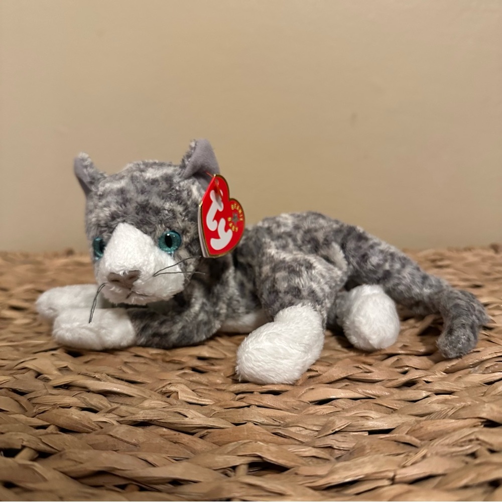 Ty Purr Gray and White Cat Plush Toy